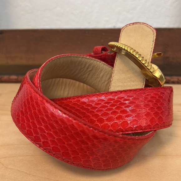 #6 Vintage Red Genuine Snakeskin Belt with Gold Tone Buckle - Picture 6 of 8